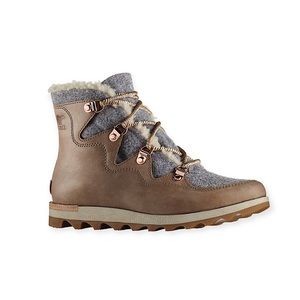 Sorel Sneakchic Alpine Shearling & Leather Lace Up Booties